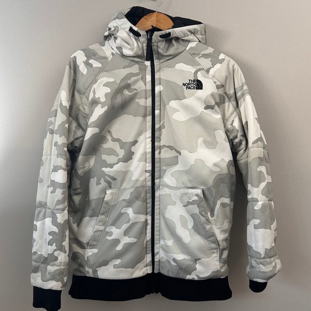 North Face Jacket Mens Small Black White Reversible Puffer Camo Hoodie Full Zip - Picture 5 of 12